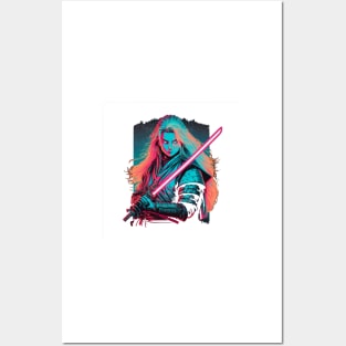neon samurai logo Posters and Art